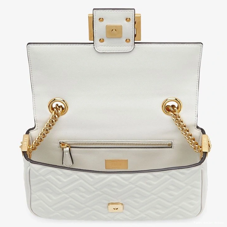 Affordable Baguette Nappa FF In Chain White Motif Bag Midi Fendi Leather 0713